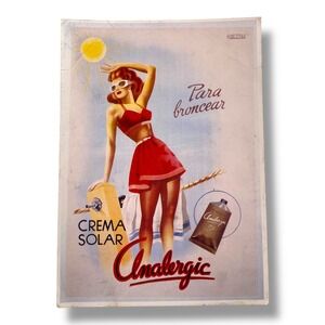 Vintage Analergi Crema Solar Sun Cream Post Card Pretty Girls French Advertising